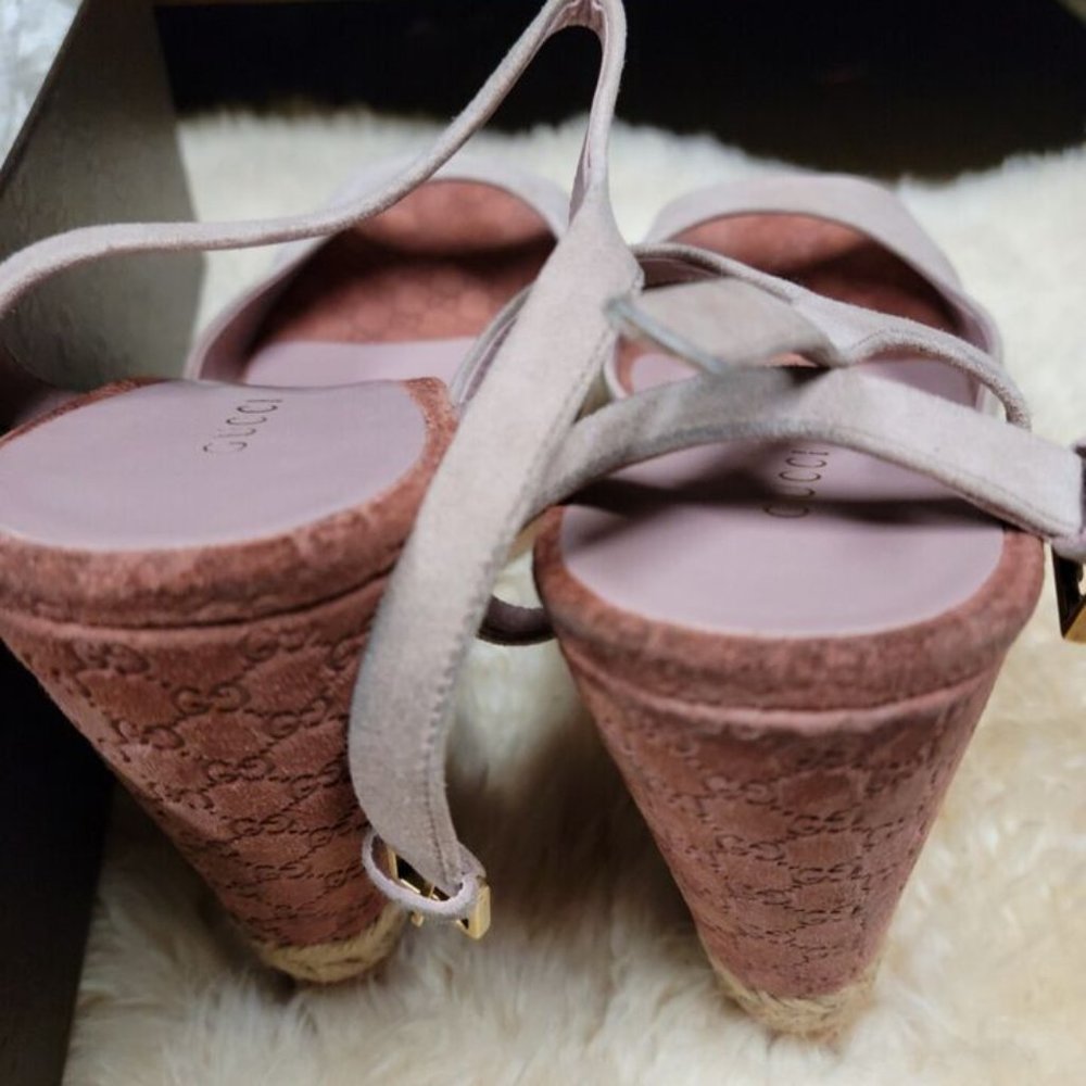GUCCI Monogram Pattern Pink Suede Espadrilles 9.5 Pre-Loved - Picture 5 of 15